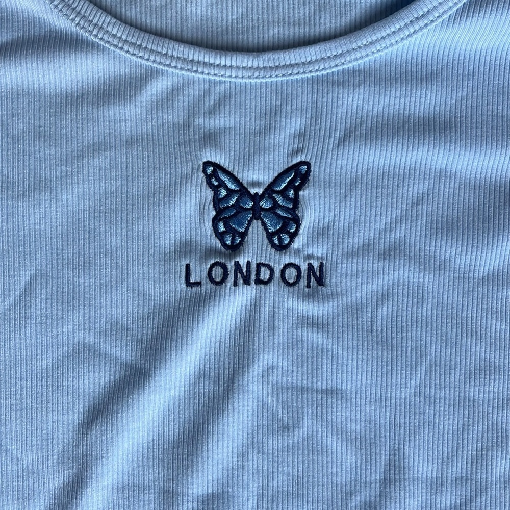 London butterfly embroidered blue frilly tshirt from Bradley Michelle - Picture 2 of 2